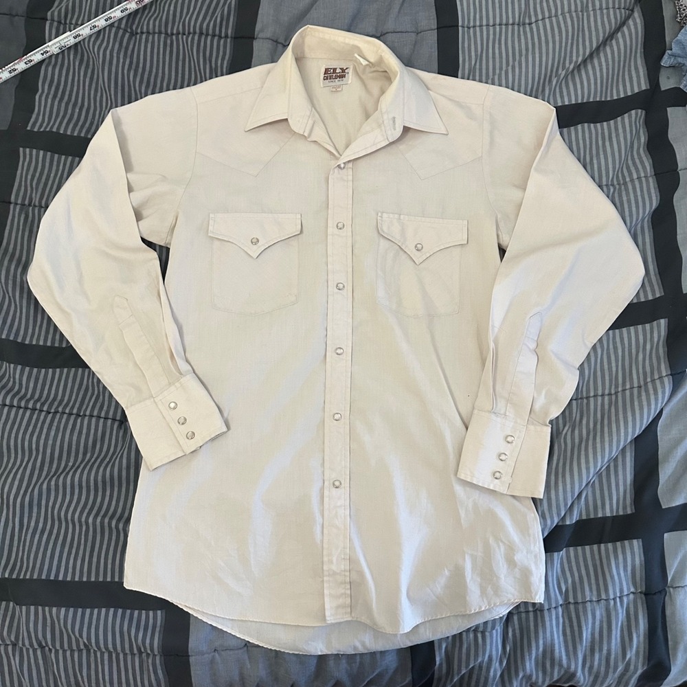Ely Cattleman Shirt Mens Small Pearl Snap Long Sleeve Western Rodeo Beige